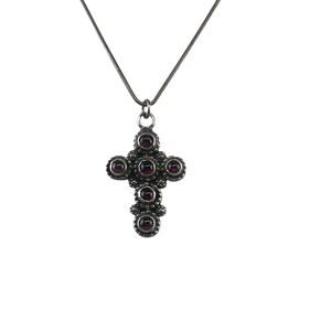 MB Southwest Sterling Silver Necklace 18" Snake Chain Amethyst Cross Pendant